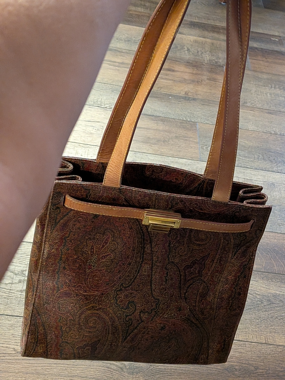 Etro Vintage Paisley Tote Bag 1970s Milano Made in Italy Kelly Style Leather - Picture 7 of 12